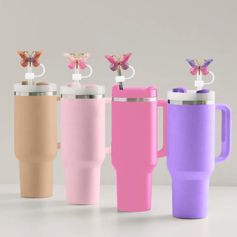 SEMATA 6PCS Cute Butterfly Straw Cover Cap for Stanley Cup Accessories,Bling Straw Toppers for Stanley Tumbler 40&30 oz,Reusable Straws Tips Protectors Compatible with 10mm Straws (Fuchsia) - Image 5